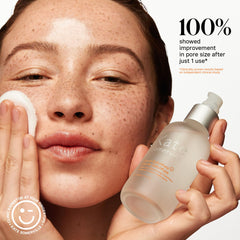 Product applied to face, neck, and hands for an even-toned glow