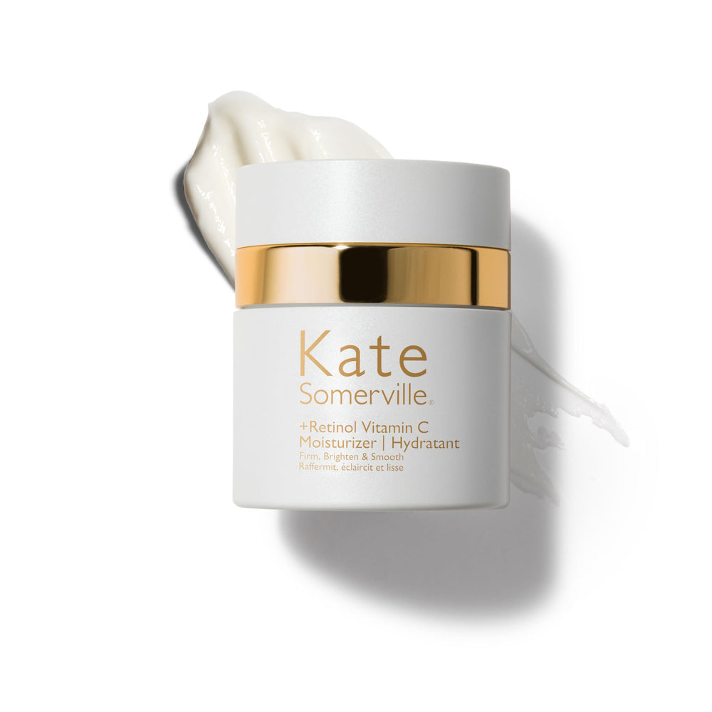 Kate Somerville Retinol Vitamin C Moisturizer bottle-pump showcases overnight rejuvenation potential.