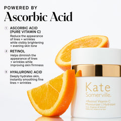 Kate Somerville Retinol Vitamin C Moisturizer jar-cap close-up reveals luxurious, lightweight texture.