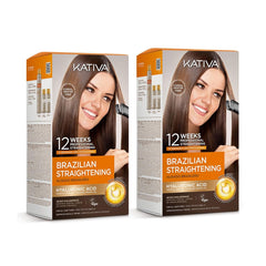 Kativa Brazilian Straightening Kit Pack 2 box front for at-home straightening