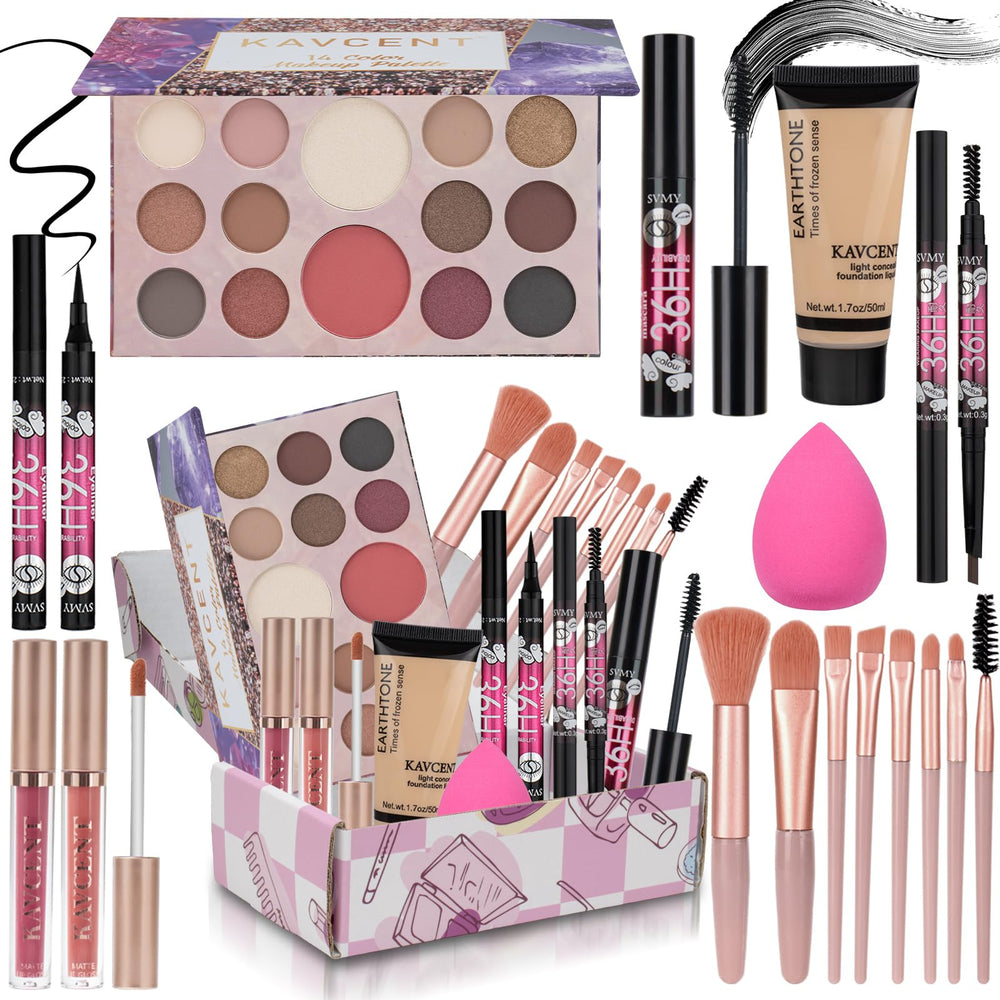 KAVCENT makeup kit for teens palette open highlights versatile shades for daily looks.