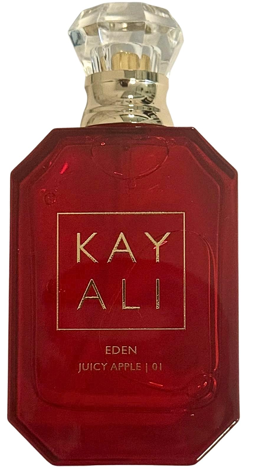 Kayali Eden Juicy Apple bottle showcases a fresh fruity-floral scent for daily wear.