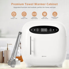 Keenray 13L towel warmer cabinet digital screen close-up demonstrates programmable control