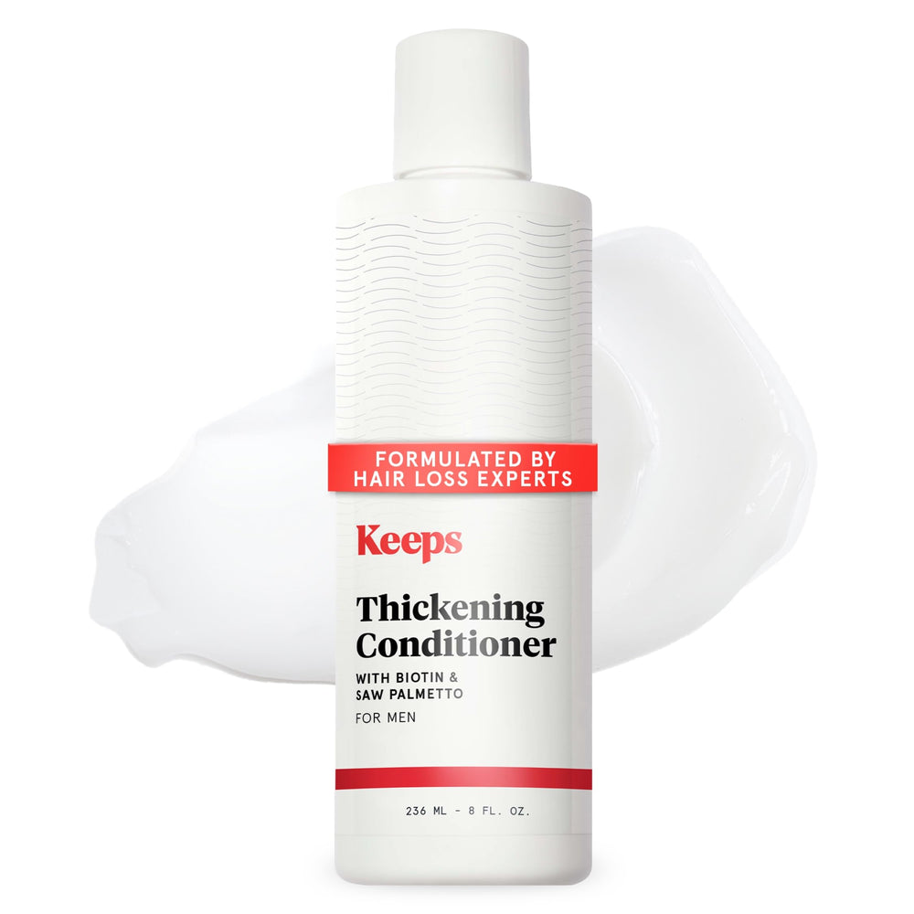 Keeps men's hair loss conditioner bottle front for healthier-looking hair.
