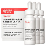 Keeps minoxidil 5% crown application showing targeted scalp treatment for thinning areas.