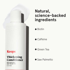 Keeps thickening conditioner with Minoxidil in routine close-up view.