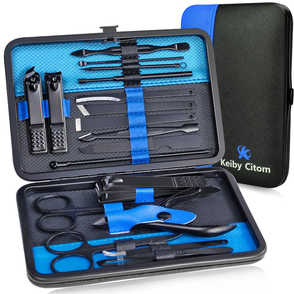 Keiby Citom nail clipper front view in black-blue case for precise clipping on the go