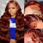 KEKEYY 28 inch reddish-brown lace-front wig with hd lace for seamless natural look