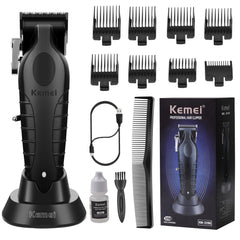 KEMEI 2296 clippers front view highlighting cordless flexibility for precise at-home grooming.