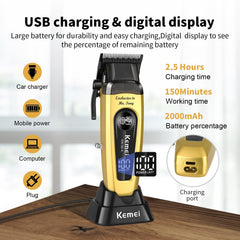 KEMEI KM-90-4 adjustable blade dial focuses on customizing length for fades