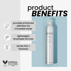 Kenra Design Spray 9 bottle back highlights frizz control for smooth finishes