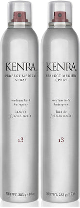 Kenra Perfect Medium Spray two-pack bottle front for quick-dry hold across all hair types.