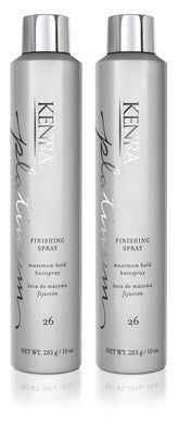 Kenra Platinum Finishing Spray 2-pack bottle front view for all-day hold and high shine.