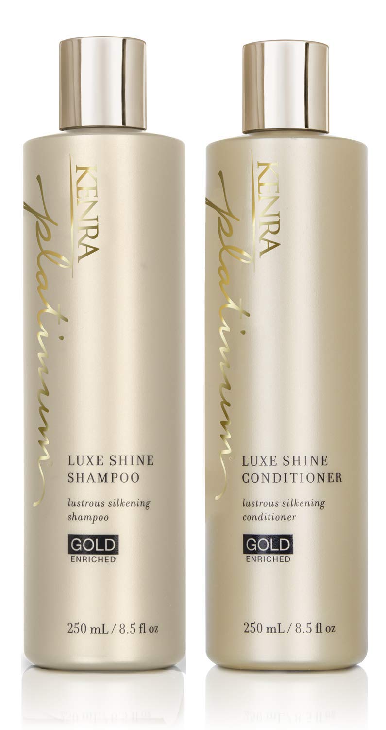 Kenra Platinum Luxe Shine Shampoo bottle with gold accents for silky daily slip