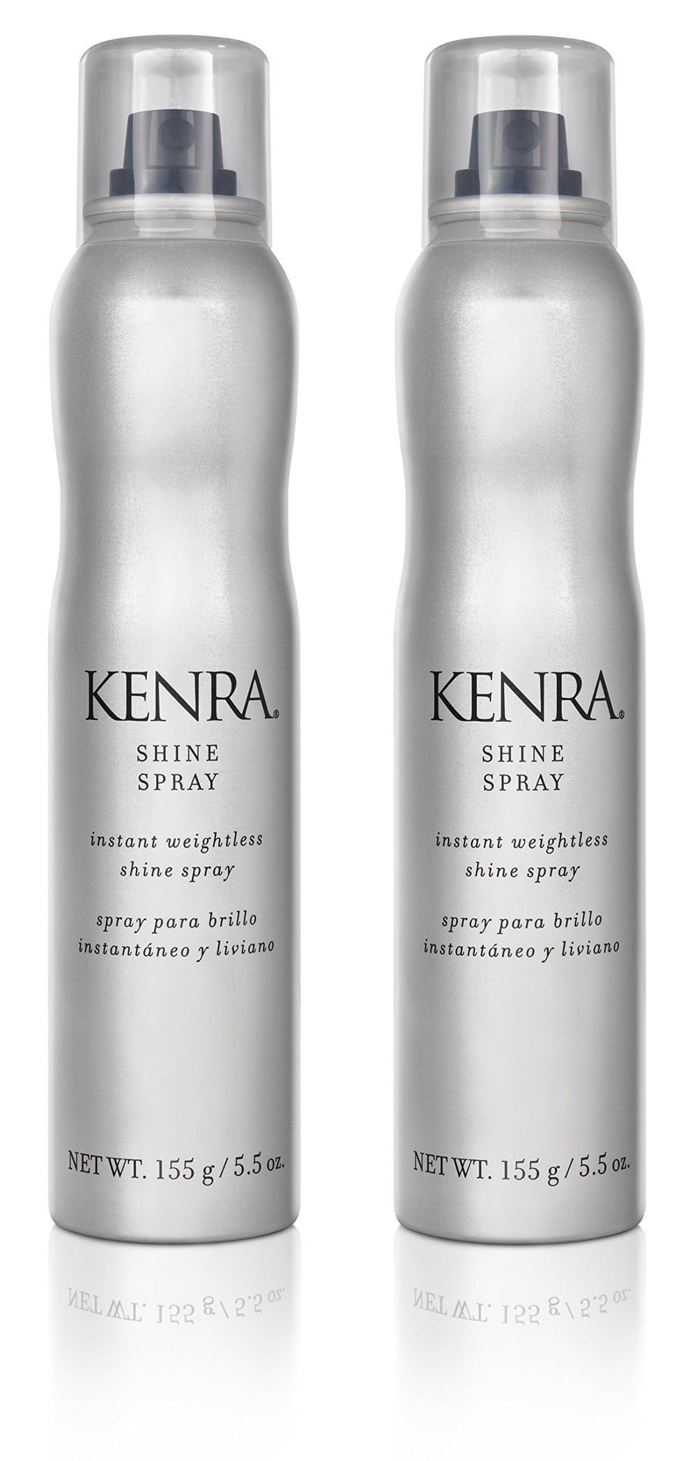 Kenra Shine Spray bottle closeup showing weightless shine and color protection.