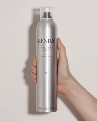 Kenra Volume Spray 25 mist dispenses evenly for lasting style.