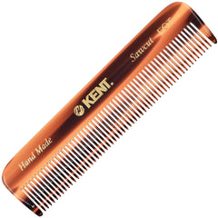 Kent FOT tortoise fine-tooth pocket comb close-up for precise grooming on dry or damp hair.