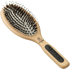 Kent PF01 cushion detangler brush with wooden paddle for smoother detangling.