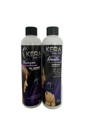 KERA FRUIT Cirugía Capilar treatment bottle demonstrates smoother, frizz-reducing styling.