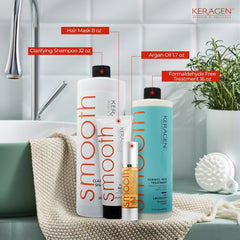 Keragen clarifying shampoo bottle from the smoothing kit ready for cleansing