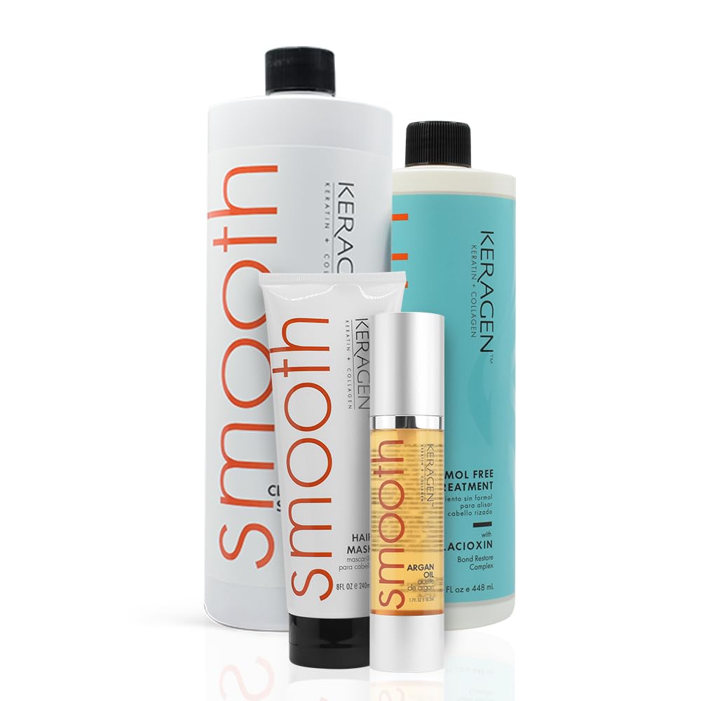 Keragen Brazilian keratin smoothing treatment bottle shows a glossy frizz-control finish