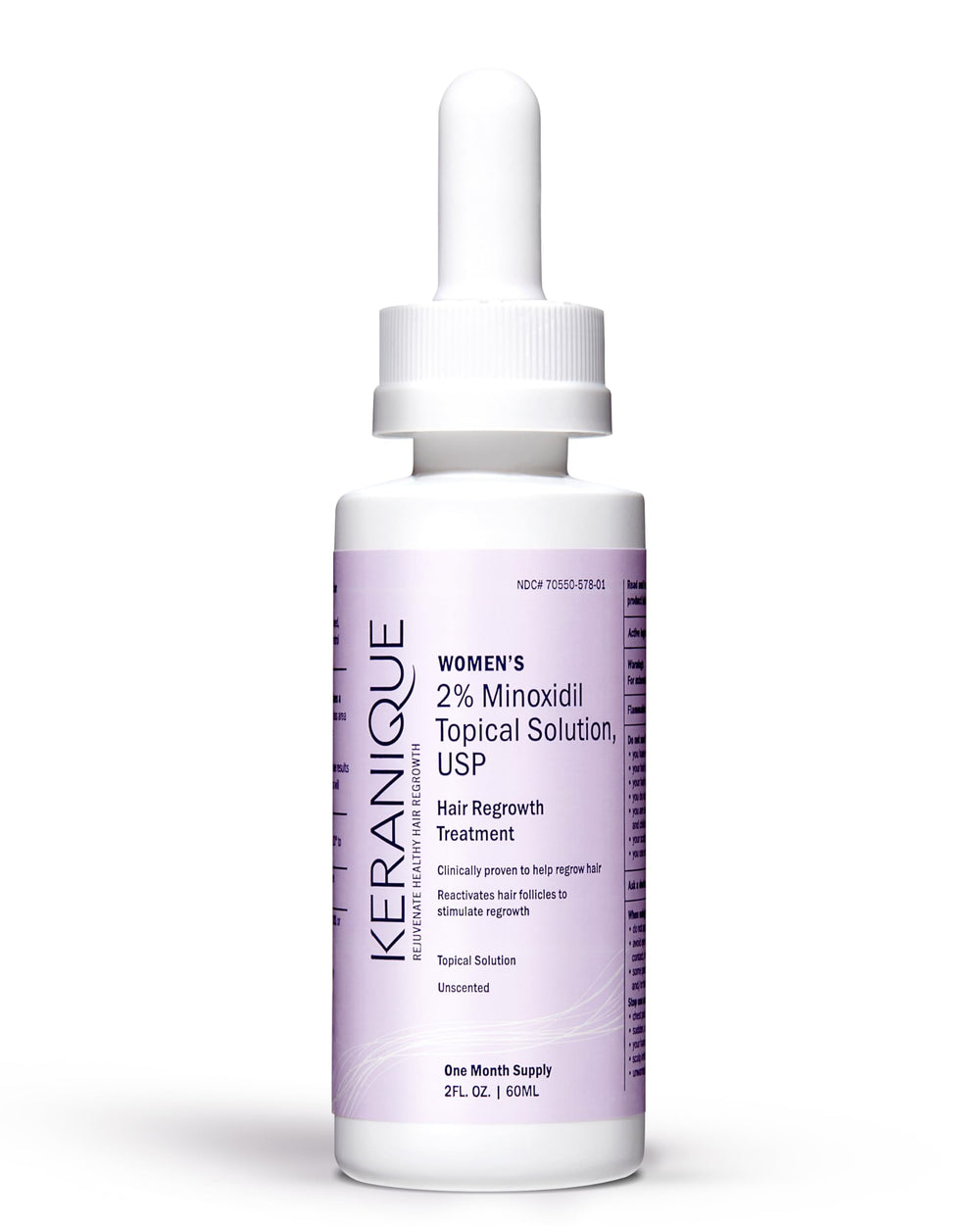 Keranique hair regrowth dropper bottle closeup for precise scalp application