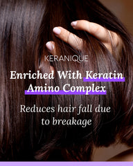 Keranique Hair Thickening Spray mist on hair shaft boosts fullness with Keratin Amino Complex.