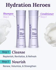Keranique lupine and olive oil ingredients close-up for nourished hair texture.