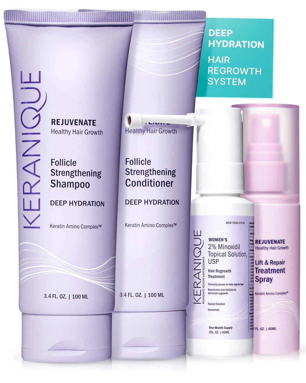 Keranique regrowth system shampoo bottle for hydrated, softer, shinier hair