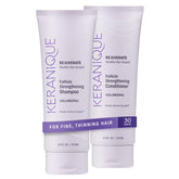 Keranique shampoo bottle shows keratin-enriched formula for fuller hair