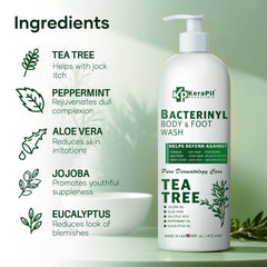 KERAPIL Bacterinyl Tea Tree Body Wash pump close-up for easy daily use.
