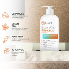 Rich lather from KERAPIL wash demonstrates daily exfoliation for smoother skin.