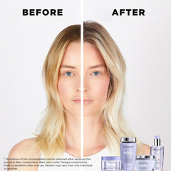 Kerastase Blond Absolu Lumière Shampoo bottle pouring into hand for gentle cleansing.