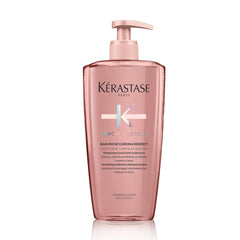KÉRASTASE Chroma Respect shampoo bottle shows color-protecting formula for color-treated hair.