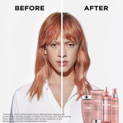 KÉRASTASE Chroma Respect shampoo creamy lather coats hair with protective nourishment.