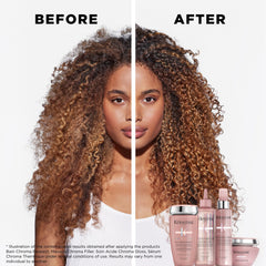 KÉRASTASE Chroma Respect label close-up on bottle shows sulfate-free, nourishing care for sensitized hair.