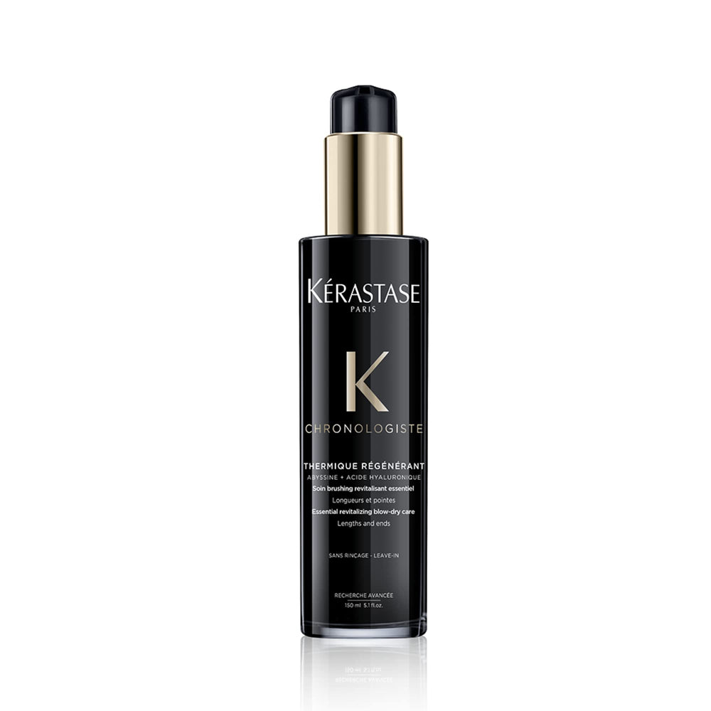 Kérastase Chronologiste serum bottle with heat protection up to 450°F.