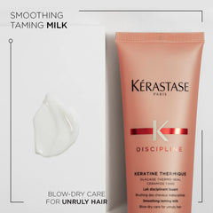 Kérastase Discipline Keratine Thermique tube shows easy application for smooth styling