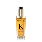 Kérastase Elixir Ultime bottle glass closeup — refillable luxury oil for lasting shine.