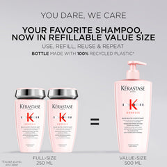 Kérastase Genesis shampoo close-up label highlights Nutri-Fortifiant formula.