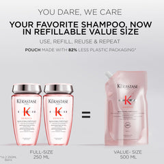 KÉRASTASE refill being poured highlighting convenient refill benefit