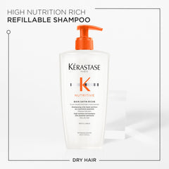 Kérastase Nutritive Bain Satin Riche hair close-up showing sleek shine and hydration
