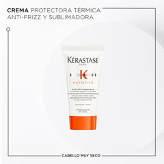 Kérastase Nutritive blow-dry cream bottle offers frizz control and heat protection.