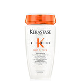 KÉRASTASE Nutritive Gentle Hydrating Shampoo bottle closeup shows nourishing hydration for dry hair