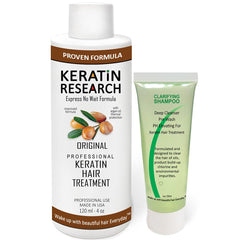 KERATIN RESEARCH Brazilian keratin bottle label for at-home smoothing.