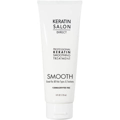 Keratin Salon Direct bottle closeup signals salon-grade smoothing you can use at home.