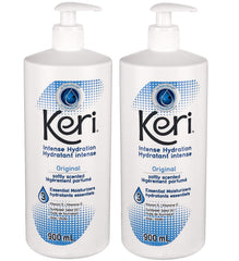 Keri Lotion Original softly scented application scene emphasizes silky softness.