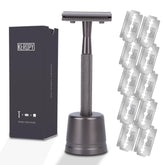 Keropy Double-Edge Razor with Stand, easy-access shaving setup for daily use.