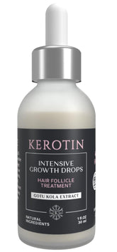Kerotin hair growth serum bottle showcases a lightweight, non-greasy formula for daily use.