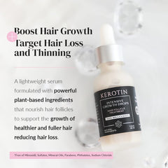 Kerotin hair growth serum dropper dispenses precise scalp drops for targeted application.